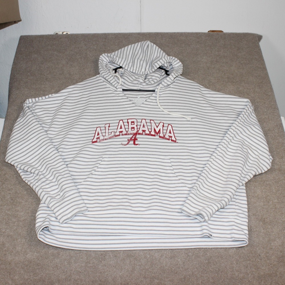 Fanatics Alabama Crimson Tide Womens XL Striped Hoodie Sweatshirt Grey White